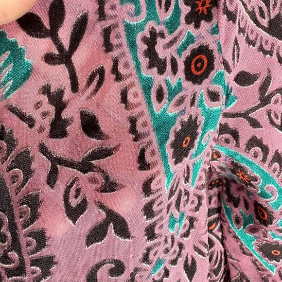 Anthropologie Floreat Valo Velvet Burnout Boho Silk Blend Teal Pink Top S - Picture 12 of 12